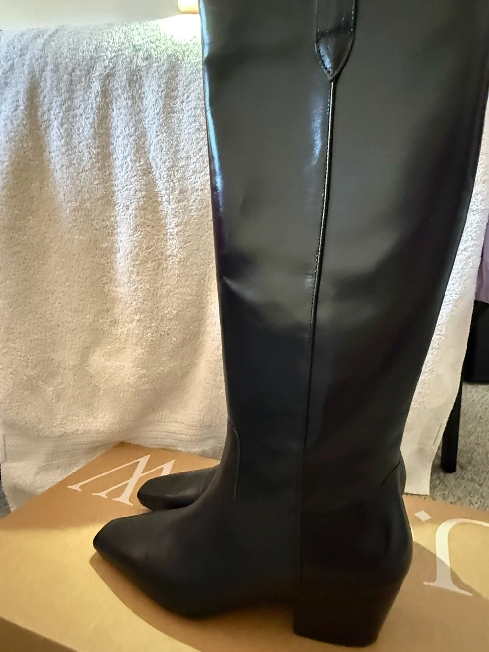 J. Crew Black Leather Tall Square-Toe Boots